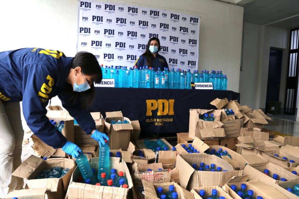 PDI incautó 604 litros de alcohol gel sin certificación sanitaria