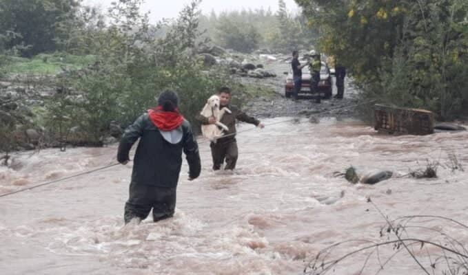 Pareja aislada por crecida de Río Lontué en Molina debió ser rescatada junto a sus mascotas