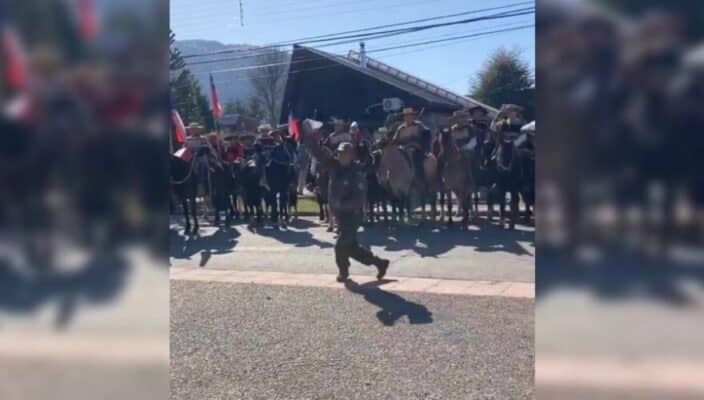 Captan a carabinero bailando cueca en actividad del Rechazo