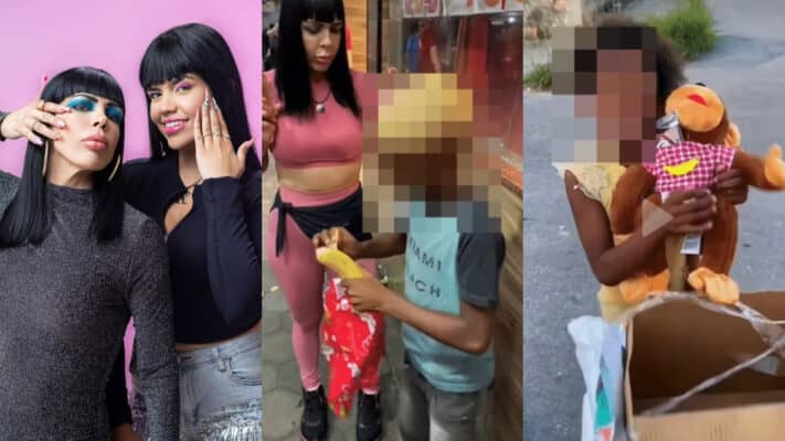 Influencers regalan plátanos y peluches de monos a niños afrodescendientes en Brasil