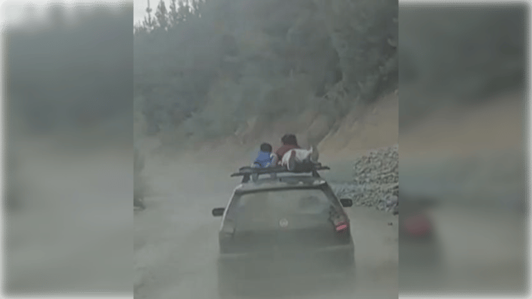 Irresponsable conductor trasladaba a niños en techo del auto en Linares