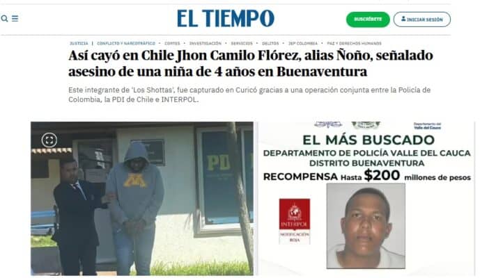 Medios colombianos informan sobre la captura de un peligroso delincuente en Curicó