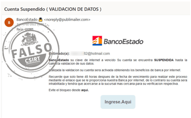 BancoEstado alerta fraude por mail que lleva a sitio falso que roba datos personales