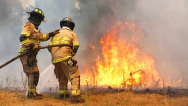 Bomberos combate incendio que genera riesgo eléctrico y corte de ruta en Rincón de Sarmiento