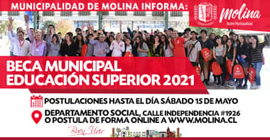 Municipio de Molina invitó a postular a beca de $100 mil a jóvenes que entran a la Educación Superior