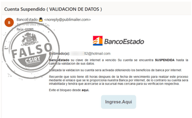 BancoEstado alerta fraude por mail que lleva a sitio falso que roba datos personales