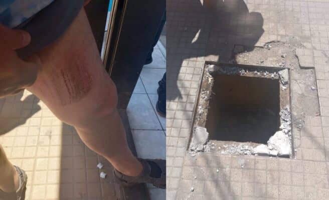 Transeúnte denuncia "trampa peatonal" en pleno centro de Curicó: tapa de alcantarillado se rompió cuando lo pisó