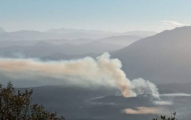 Bomberos combate incendio forestal en la precordillera de Curicó