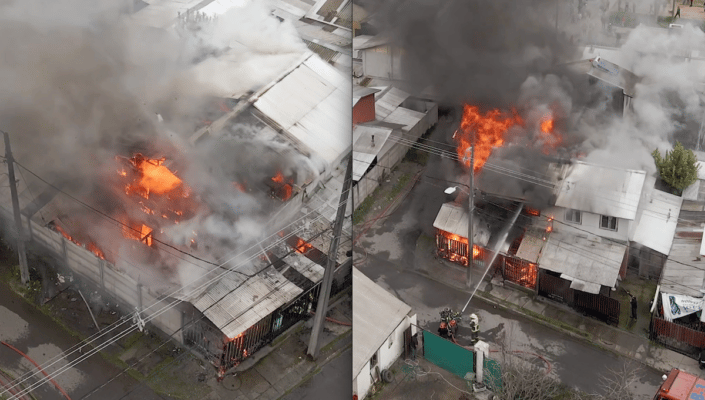 Gigantesco incendio en Molina deja 12 personas damnificadas y tres viviendas afectadas