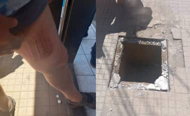 Transeúnte denuncia "trampa peatonal" en pleno centro de Curicó: tapa de alcantarillado se rompió cuando lo pisó