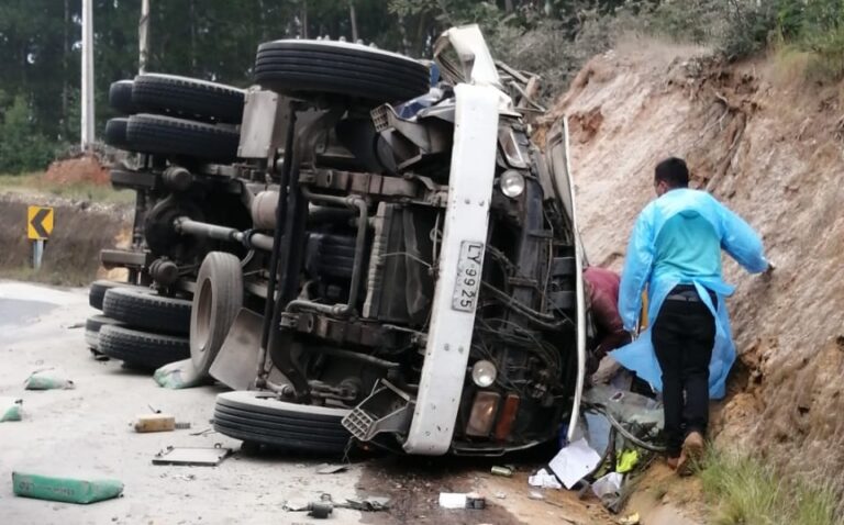 Camión volcó en ruta que une Licantén con Vichuquén