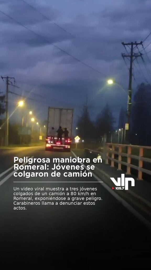 Peligrosa maniobra en Romeral: Jóvenes se colgaron de camión